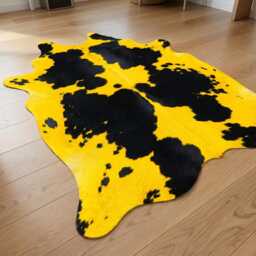 Yellow Black Cowhide Rug - Genuine Dyed Leather Area Rug, Western Decor - thumbnail 3