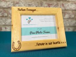 Horse Memorial Personalised Wooden Photo Frame - Horseshoe Always in Our Hearts Engraved With Any Message 7x5 - thumbnail 1