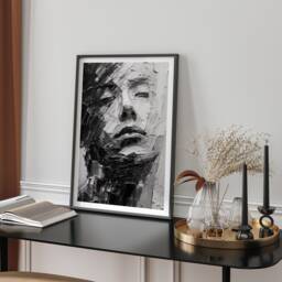 Textured Black & White Abstracted Portrait Wall Art Print Minimalist Monochrome Grey Tones Modern Home Decor Gift For Enthusiasts - thumbnail 1
