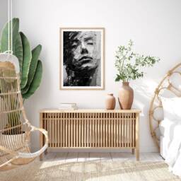 Textured Black & White Abstracted Portrait Wall Art Print Minimalist Monochrome Grey Tones Modern Home Decor Gift For Enthusiasts - thumbnail 3