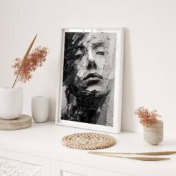 Textured Black & White Abstracted Portrait Wall Art Print Minimalist Monochrome Grey Tones Modern Home Decor Gift For Enthusiasts - thumbnail 2
