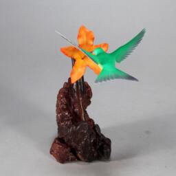 Hummingbird Sculpture By John Perry 7In Tall Orange Flower On Burlwood - thumbnail 3