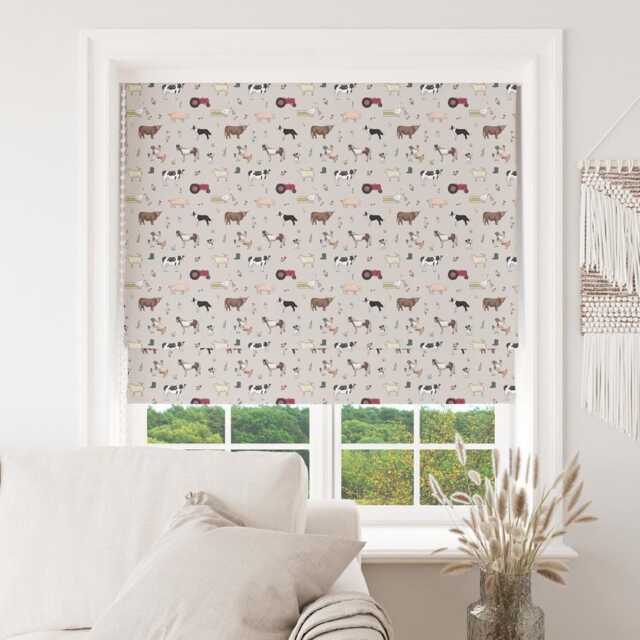 Custom Roman Blind - Emma Lawrence Farmyard Friends Linen , Made To Measure Window Treatment - image 1