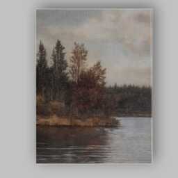 Sepia Forest Lake Reflection Rustic Woodland Landscape Canvas Wall Art Print Decor Picture Ready To Hang - thumbnail 1