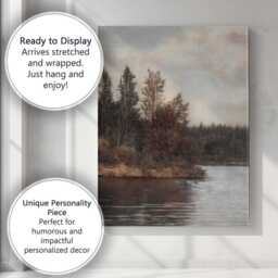Sepia Forest Lake Reflection Rustic Woodland Landscape Canvas Wall Art Print Decor Picture Ready To Hang - thumbnail 3
