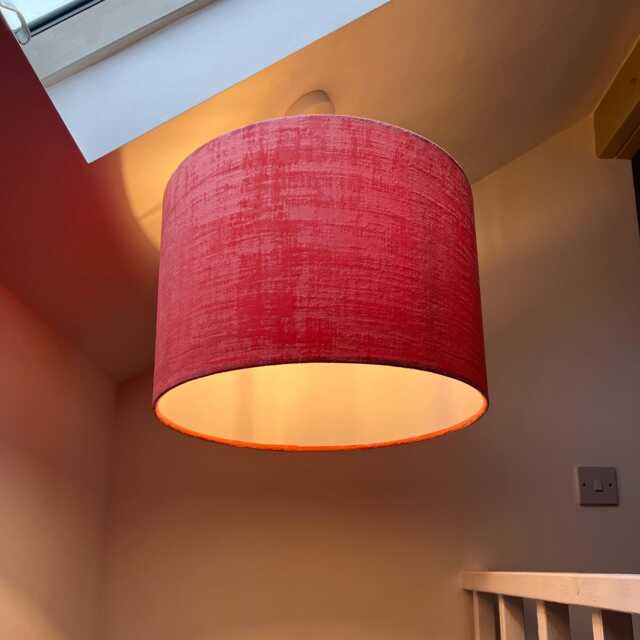 Coral Textured Velvet, Drum Lampshade /Ceiling Shade With A White Lining - image 1
