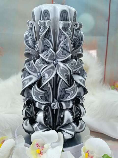 xxlarge 8 Stars Black & White Unique Hand Carved Unscented Candle - Perfect Home Decor Or Gift For Many Occasions For Her - image 1