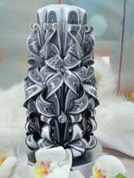 xxlarge 8 Stars Black & White Unique Hand Carved Unscented Candle - Perfect Home Decor Or Gift For Many Occasions For Her - thumbnail 1