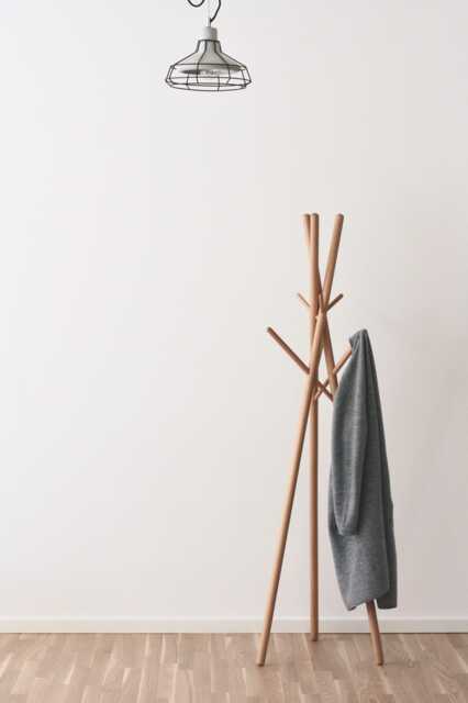 Wooden Coat Rack Stand - Minimalist Tripod Tree For Entryway Freestanding Solid Wood Clothes Modern Scandinavian Design - image 1