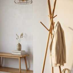 Wooden Coat Rack Stand - Minimalist Tripod Tree For Entryway Freestanding Solid Wood Clothes Modern Scandinavian Design - thumbnail 3