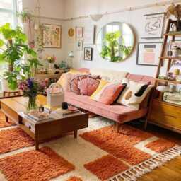 Orange White Checkered Moroccan Rug, Shag Berber Carpet, Boho Area Hand Tufted Wool, Custom Size - thumbnail 3