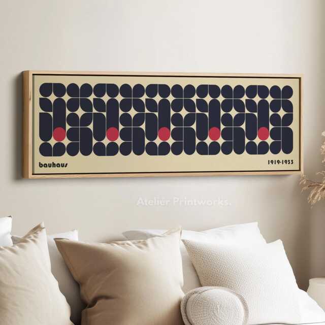Cream Bauhaus Canvas Print Horizontal Retro Geometric Wall Art in Red Black & Yellow For Bedroom Hallway Or Living Room - image 1