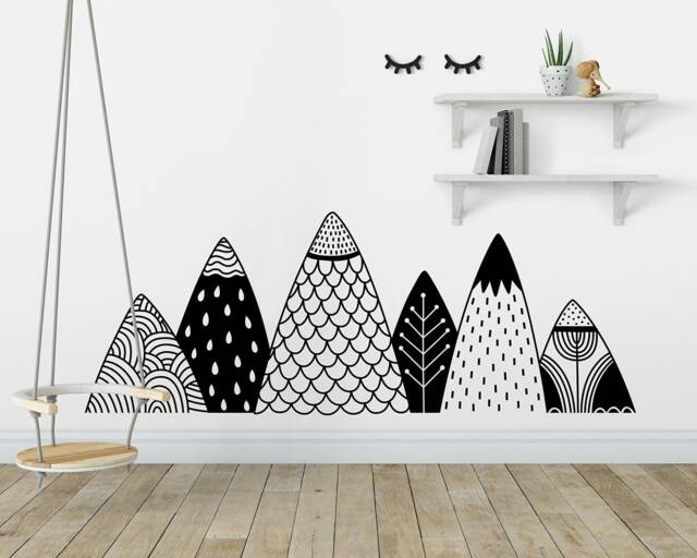 Patterned Mountains Wall Decal - Mountain Decal, Woodland Nursery, Tribal Decals, Nursery Nature - image 1