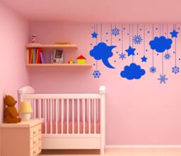 Moon Clouds Stars Snowflakes Baby Nursery Kids Room Design Wall Sticker Vinyl Mural Decal Home House Apartment Art Decor Free Shipping L134 - thumbnail 1