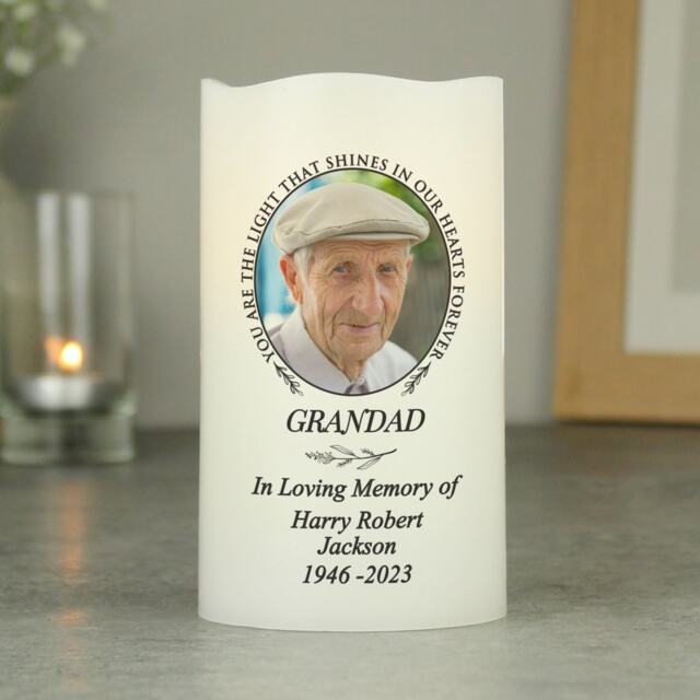 Personalised Light in Our Hearts Memorial Led Candle - Custom Remembrance With Photo Sympathy Gift Loving Memory - image 1