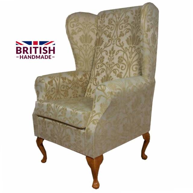 Handmade Gold Medallion High Back Armchair Fireside Accent Wing Chair - image 1