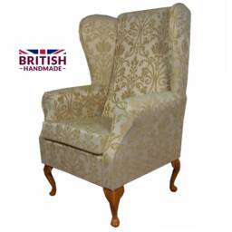 Handmade Gold Medallion High Back Armchair Fireside Accent Wing Chair