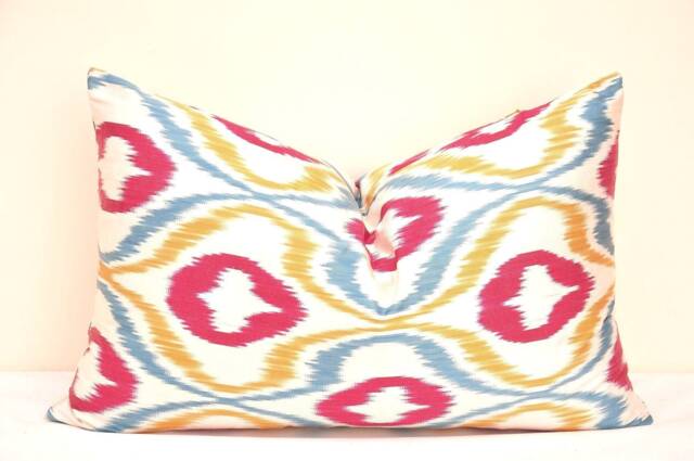 Handloom Ikat Pillow Cover, Multi Color Accent Cushion - 14x23 Inches - image 1