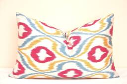 Handloom Ikat Pillow Cover, Multi Color Accent Cushion - 14x23 Inches - thumbnail 1