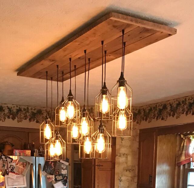 The Grizzly Bear Chandelier Rustic Barn Wood Industrial Cage Chandelier - image 1