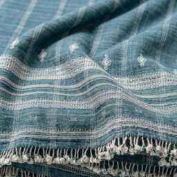 Teal Blue Indian Wool Throw Blanket, Handwoven Couch & Geometric Bed Runner - Topas - thumbnail 3