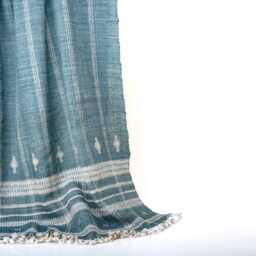 Teal Blue Indian Wool Throw Blanket, Handwoven Couch Coverlet With Geometric Bedroom Layer - Topas - thumbnail 4