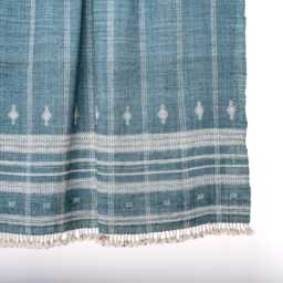 Teal Blue Indian Wool Throw Blanket, Handwoven Couch Coverlet With Geometric Bedroom Layer - Topas - thumbnail 2