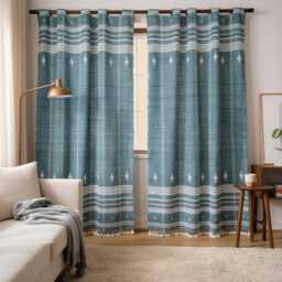 Teal Blue Indian Wool Throw Blanket, Handwoven Couch & Geometric Bed Runner - Topas - thumbnail 4