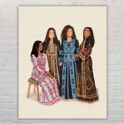 Palestinian Women Ii - Art Print - Unframed - Thobe Tatreez Embroidery Jerusalem Palestine Arab - thumbnail 2