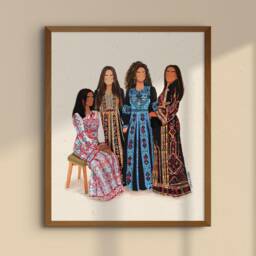 Palestinian Women Ii - Art Print - Unframed - Thobe Tatreez Embroidery Jerusalem Palestine Arab - thumbnail 1