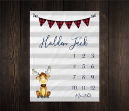 Moose Milestone Blanket Month Baby Growth Tracker Fleece Shower Gift Newborn Minky Boy Rustic Nursery