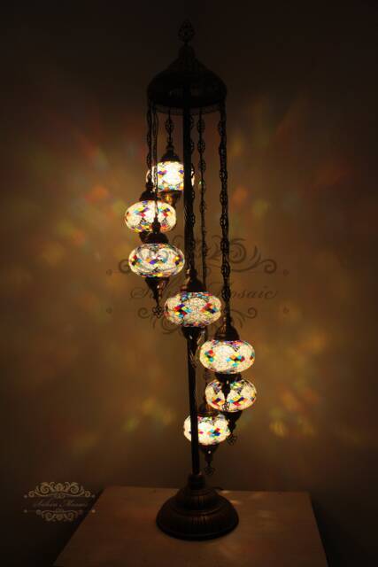 7 Ball Turkish Mosaic Floor Lamp With Large Globes, Lambader - image 1