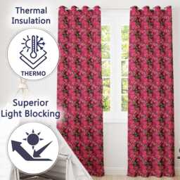Vibrant Pink Floral Garden Seamless Pattern Lush Blooming Flowers Design Readymade Eyelet Ring Top Thermal 100% Blackout Curtains - thumbnail 3