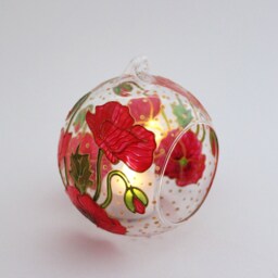 Red Poppies Candle Holder, Hand Painted Glass Lentern, Unique Handmade Table Centerpiece, Houseworming Gift - thumbnail 4