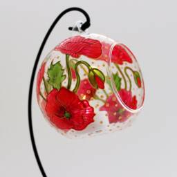 Red Poppies Candle Holder, Hand Painted Glass Lentern, Unique Handmade Table Centerpiece, Houseworming Gift - thumbnail 3