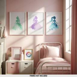 Princess Nursery Prints - Set Of 3 Posters - Kids Print Girls Room Wall Art Bedroom Decor Playroom Artwork Baby Gifts - thumbnail 1