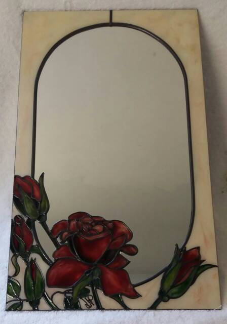An Art Nouveau Style Hand Painted Rose Design Mirror. 30 X 50 cm - image 1