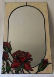 An Art Nouveau Style Hand Painted Rose Design Mirror. 30 X 50 cm - thumbnail 1