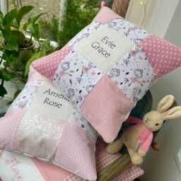 Ballerina Name & Date Cushion, Cushion, Embroidered Personalised Nursery Decor, Pink Girls Gift - thumbnail 2