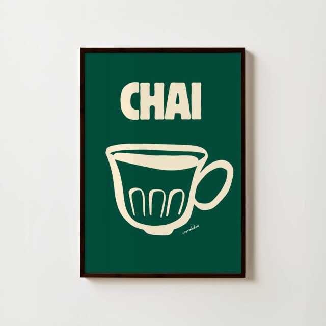 Chai Illustration Wall Art - Desi Tea Graphic Modern Kitchen Poster Cute Home Decor - image 1