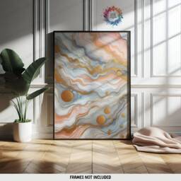 Peach & Gold Fluid Print Set - Living Room Wall Art - Home Decor Of 3 Prints Colourful Liquid Artwork Modern Ink Poster - thumbnail 3