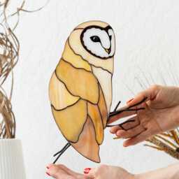 stained Glass Barn Owl Wall Hanging Owl Gift Woodland Animal Decor Farmhouse Neutral Art Bird Lover Sculpture