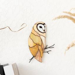 stained Glass Barn Owl Wall Hanging Owl Gift Woodland Animal Decor Farmhouse Neutral Art Bird Lover Sculpture - thumbnail 3