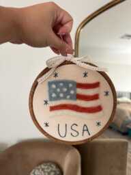 Handmade Usa Flag Needle Felt Hoop Art - 4Th Of July Patriotic Decor, Americana Nursery Wall Hanging, Red White & Blue Embroidery Gift