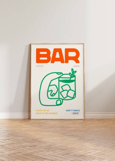 Kitchen Print Wall Art, Bar Sign, Retro Print, Cocktail Illustration Poster, Home Decor, Hand Drawn Prints - image 1