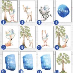 Woodland Nursery Decor, Boys Room, Blue Nursery, Animals Prints, Wall Art, Watercolour Animals, Creatures, Baby Boy - thumbnail 2