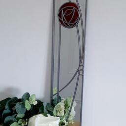 Mackintosh Style Stained Glass Effect Mirror Handmade Gift Rose 2 10x40cm - thumbnail 2