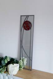 Mackintosh Style Stained Glass Effect Mirror Handmade Gift Rose 2 10x40cm - thumbnail 1