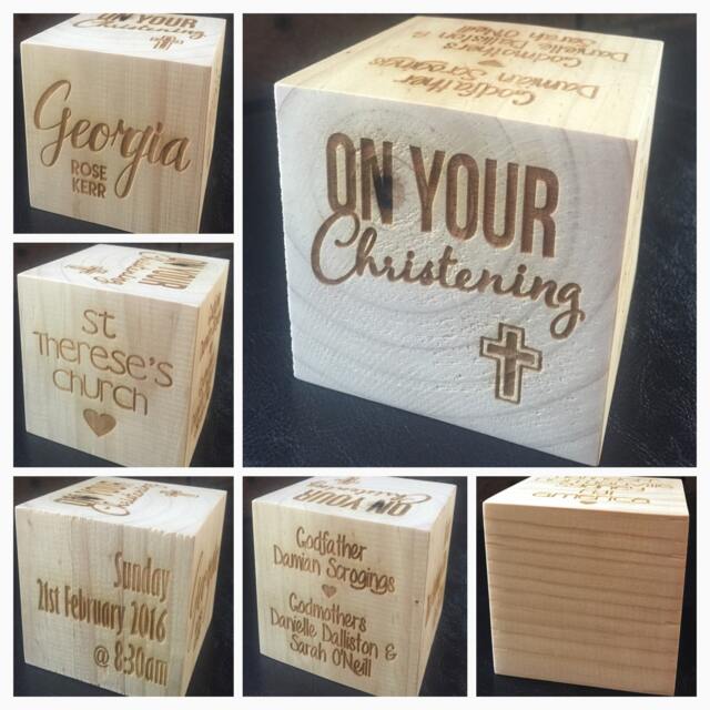 Christening/Baptism Keepsake Cube - 90x90mm Solid Pine Wood With Special Details Etched On 5 Sides. Customised For You The Perfect Gift - image 1