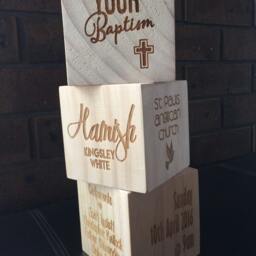 Christening/Baptism Keepsake Cube - 90x90mm Solid Pine Wood With Special Details Etched On 5 Sides. Customised For You The Perfect Gift - thumbnail 2